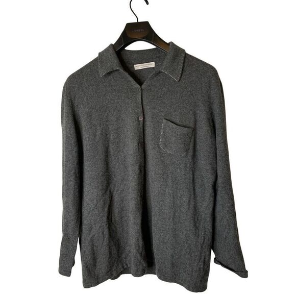 Brunello Cucinelli 100% cashmere cardigan sweater gray women's size XL - Picture 1 of 8